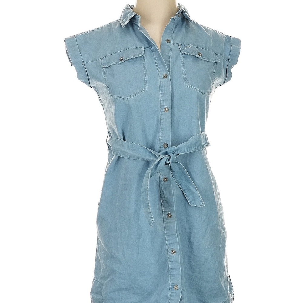 Calvin Klein Jeans Blue Polo Collar Flutter Sleeve Dress